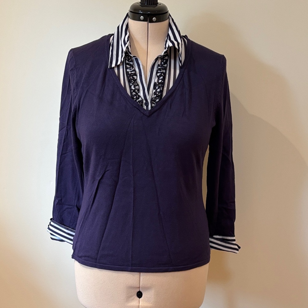 Stylish Navy Button Down Shirt with Striped Details